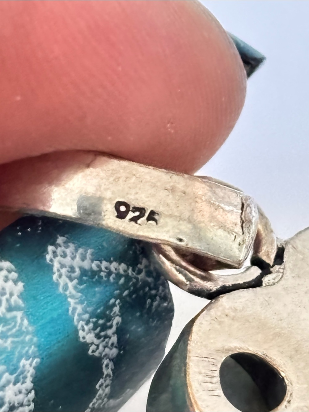 Very unique Chrysoprase and Larimar 925 stamps pendant NWOT - Picture 3 of 4